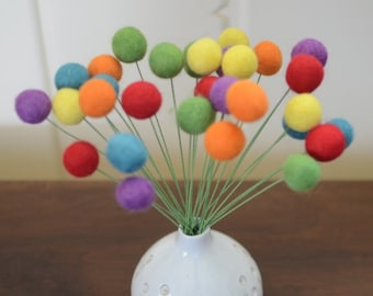 Customizable Rainbow Felt Ball Bouquet – Colorful Craspedia Billy Buttons