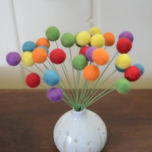 Customizable Rainbow Felt Ball Faux Flower Bouquet - red, orange, yellow, green, blue, purple 2.5 cm wool ball craspedia, billy ball buttons