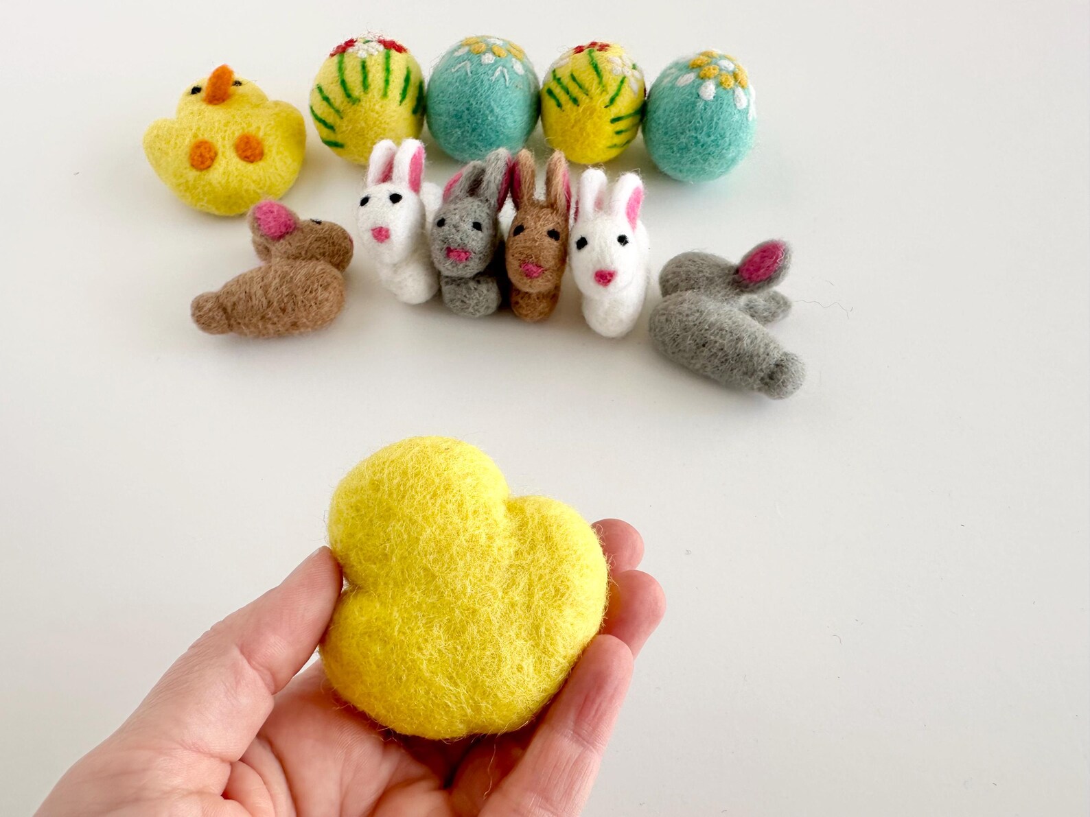 Solid Wool Spring Toys - Sold Individually - Neutral Bunny, Embroidered ...