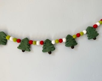 Customizable Evergreen Tree Garland - Felt Christmas Tree Bunting - Choose Colors for Woodland Kids Nursery Wall or Holiday Mantel Decor