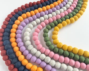 Choose from 68 Colors Solid Felt Ball Garland -Custom Christmas Tree Trimming -All Holiday Seasonal Banner -Touching Wool Poms or Spaced Out