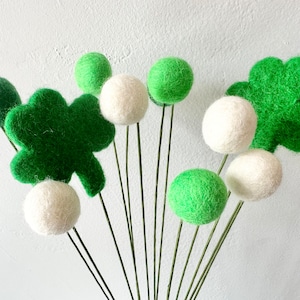 St Patricks Day Felt Ball Bouquet - Customizable Emerald Green Shamrock Bouquet - Bright Faux Craspedia - Custom Flowers White or Green Stem
