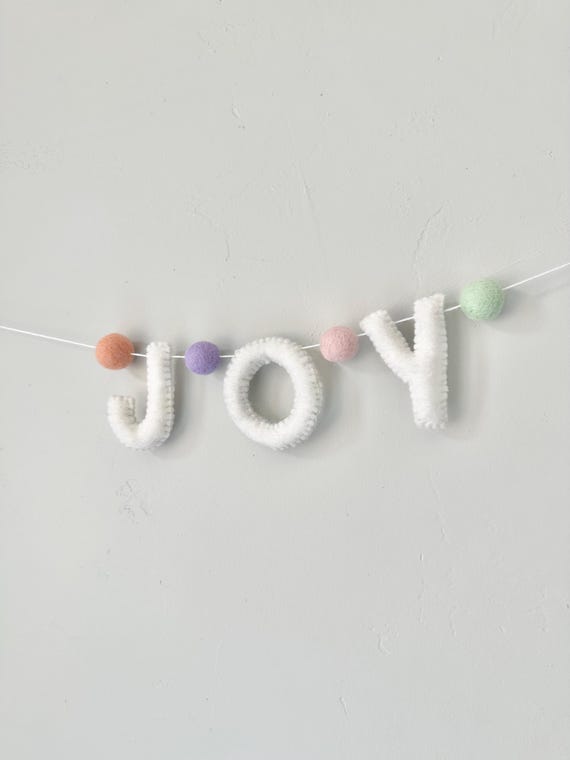 Red or White JOY felt banner w/ Optional felt balls - pastel Easter bunting - reusable festive Christmas garland