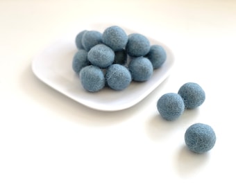 Blue Grey Felt Balls - 2.5 cm felted wool balls for holiday crafts - Wholesale Bulk Felt Balls - DIY Blue Nursery Garland - Wool Poms Only