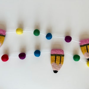 Customizable Bright Rainbow Pencil Garland - Back to School Felt Ball ...