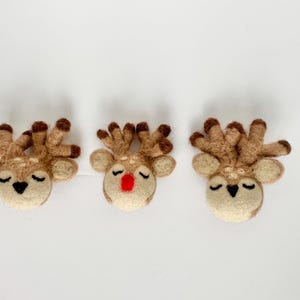 Wool Felted Deer - Sold Individually - Beige w/ Brown Antlers - Rudolf the Red Nosed Reindeer option! - DIY Garland or Ornament Making