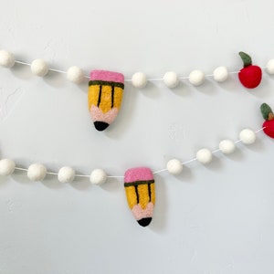 Customizable Pencil & Apple Garland - Back to School Felt Ball Banner - Classroom Party Decor - Wool Felted New Teachers Christmas Gift image 4