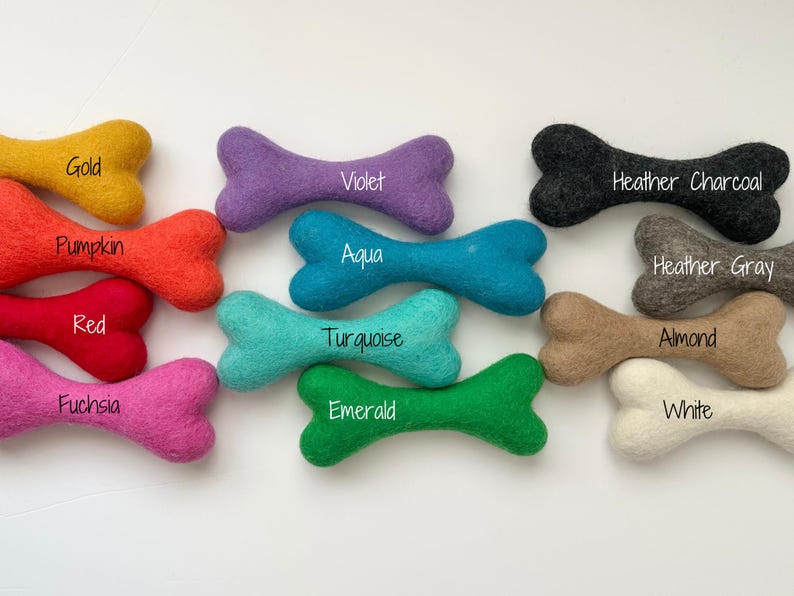 Large Solid Wool Dog Bone - Hand felted colorful Non-toxic dye - Toys for dogs & puppies - Christmas Present for pets - Canine Easter Gift image 2