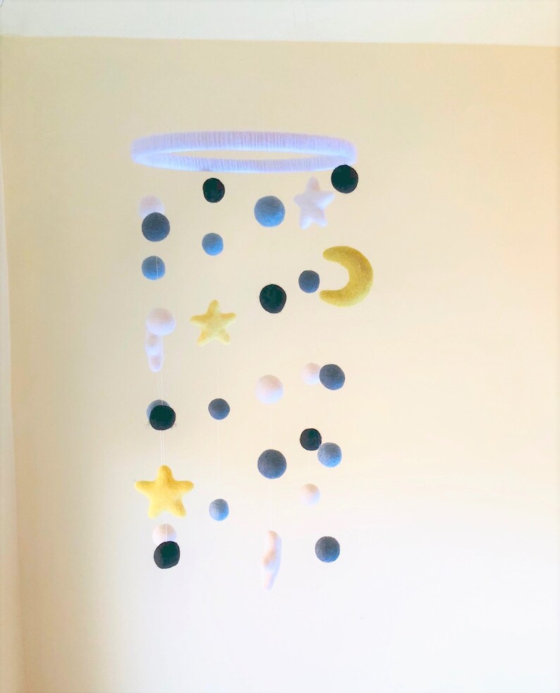 Moon & Stars Mobile Celestial Felt Nursery Mobile Neutral Etsy