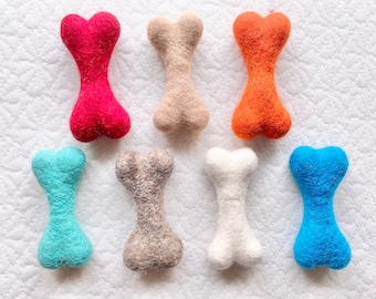 Small Solid Wool Dog Bone - Hand felted Colorful Wool Bone Chew Toys for small dogs & puppies - Dog Christmas gift - Dog stocking stuffer