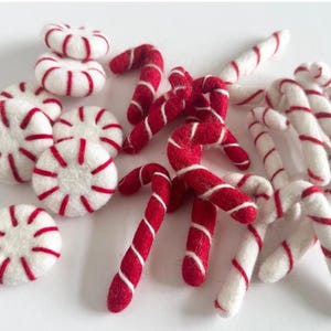 Wool Felt Peppermint Patty Toy - Needle Felted Mint Candy Cane for Montessori Christmas - Cats Winter Holiday Catnip Kicker Play