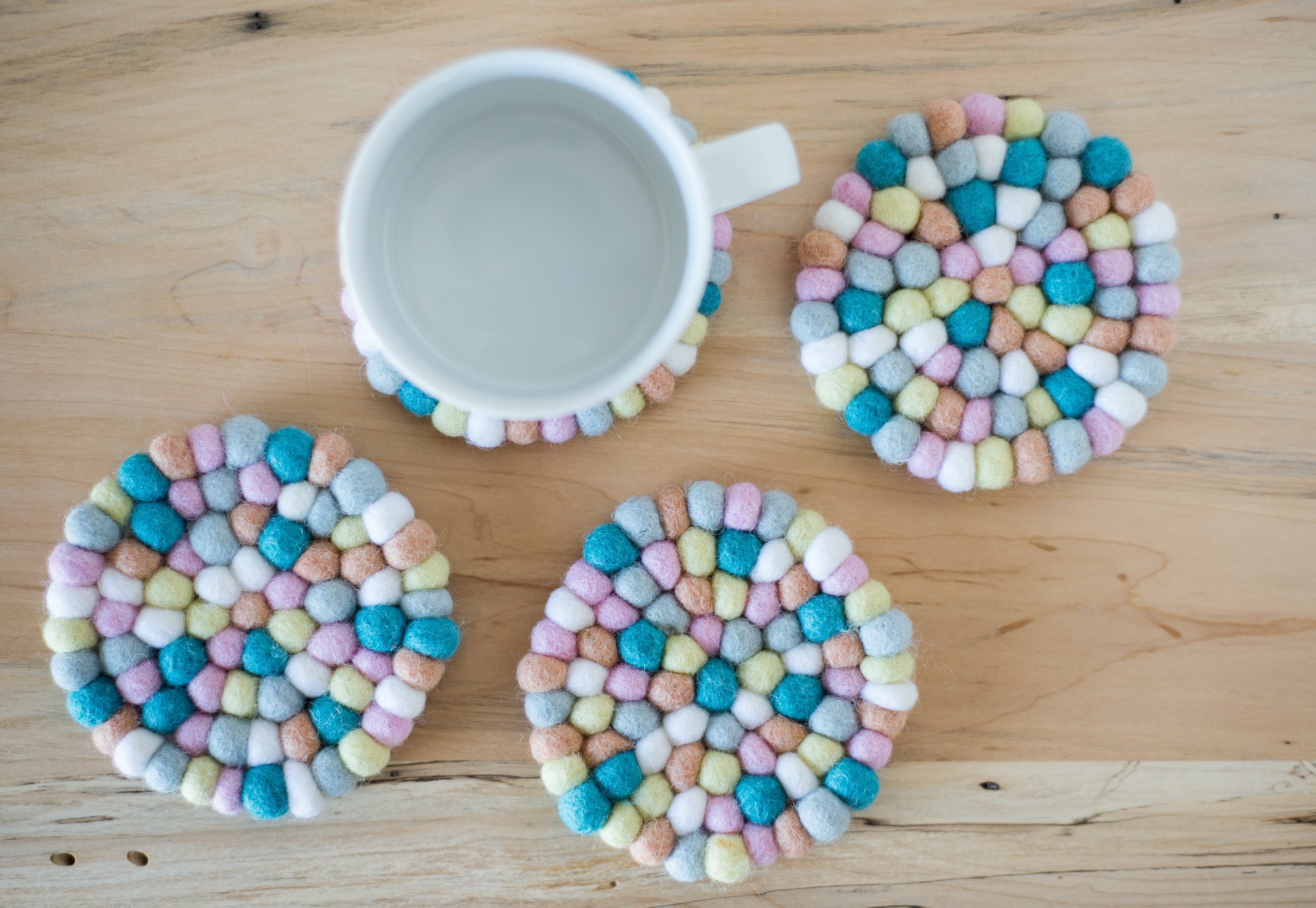 Spring Wool Coasters Pastel Felt Ball Coasters - Round Wool Coaster Set - Mothers Day Gifts ...