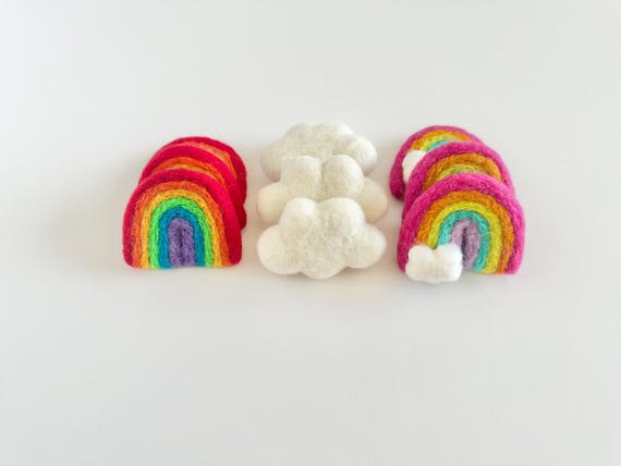 Wool Felted Rainbow & Cloud Toys - Felt Sky Theme Montessori Sensory Play Kit - FREE Catnip for Cats and Kitten Kicker - Sold Individually