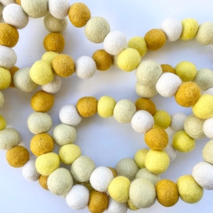 Customizable Shades of Gold & Yellow Felt Ball Garland - Bright Sunshine Summer Birthday Party Decor - Colorful PomPom Banner - Bakers Twine