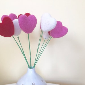 Wool Felted Heart Bouquet - LOVE floral stems - Any combination of Red White Pink Felt Hearts - Valentines Bouquet - Whimsical V-Day Decor