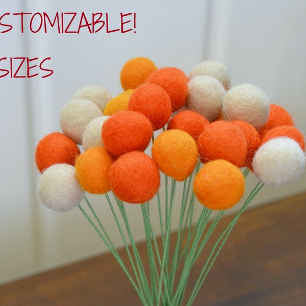 Shades of Orange Felt Ball Flower Bouquet - Custom Wool Craspedia for Autumn Accent Decor - Customizable Fake Flowers - Pumpkin Billy Balls