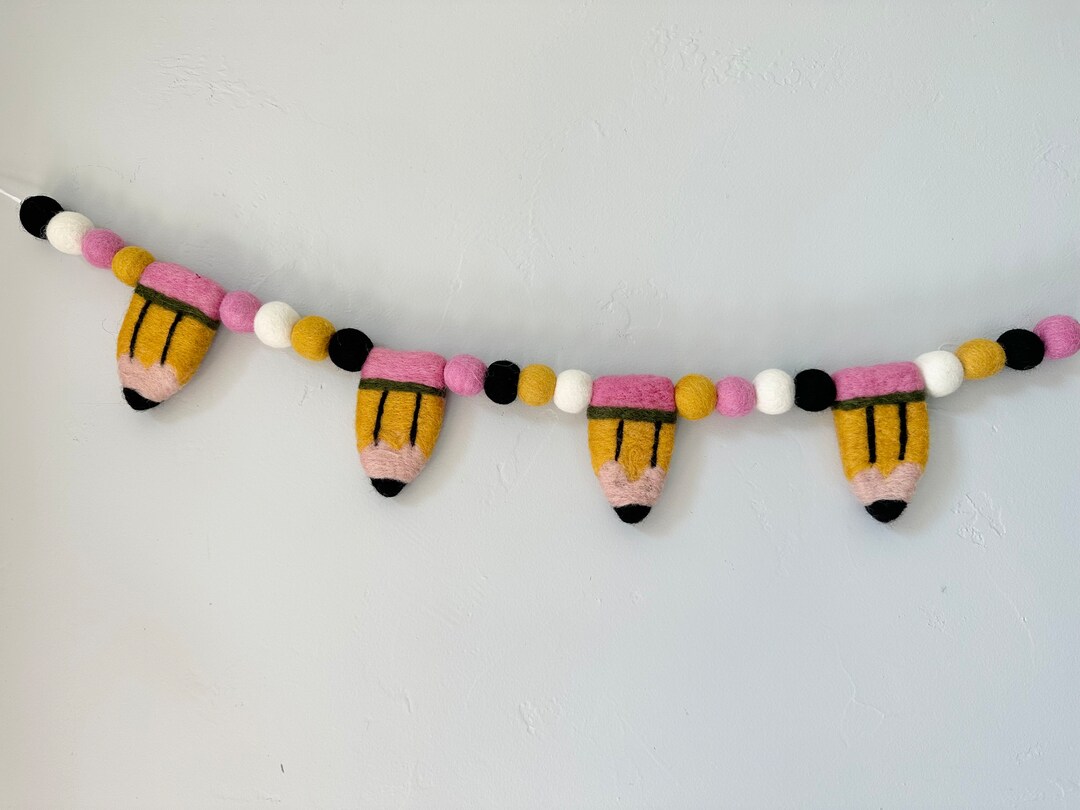 Customizable Big Pencil Garland - Back to School Party Felt Ball Wall ...