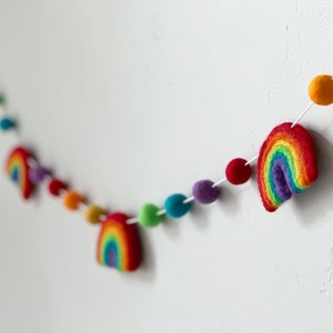 Customizable Bright Rainbow Garland - Soft Sky Themed Felt Ball Mantel Banner - Spring Summer Bunting Party Decor - Wool Felted Rainbow Baby