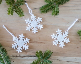 Bulk Felt Snowflake Holiday Ornaments - Flat Felted Snow Flake Christmas Decor - All White Winter Wonderland Tree Decor - Choose Size Set
