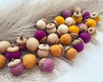 Customizable Wool Acorns - Thanksgiving Needle Felted Acorn Ornaments - Oranges Purples Fall Acorn Garlands - Rustic Autumn Accent Decor