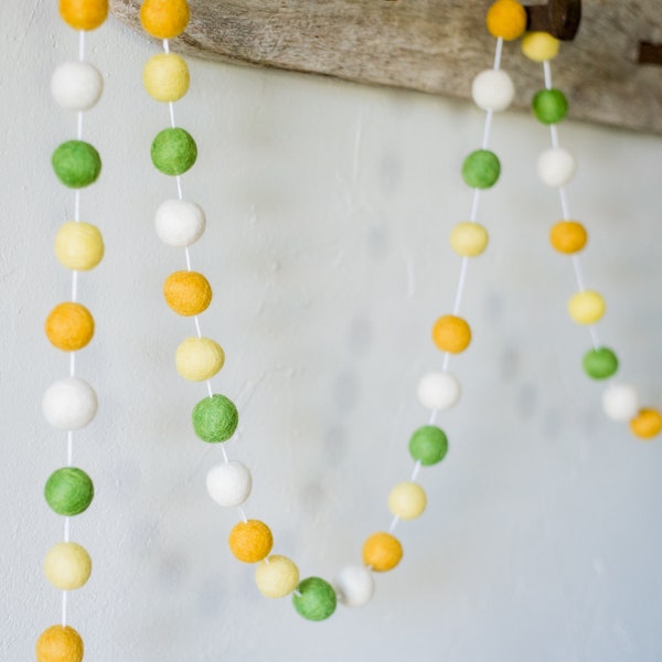 Summer Flower Gold Yellow Green Felt Ball Garland - Sunflower Letterboard - Dandelion Birthday Party Decorations - Bright Pom Floral Decor