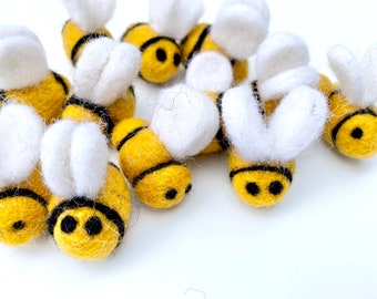 Felt Bumble Bee - Wool Bees for Crafting Garlands, Mobiles, Tiered Tray Decor, Spring & Summer Ornaments - Honey Bee Art - Individual or Set