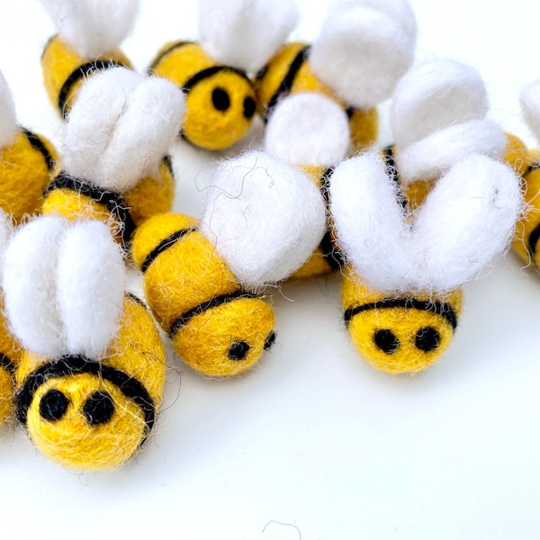 Felt Bumble Bee - Wool Bees for Crafting Garlands, Mobiles, Tiered Tray Decor, Spring & Summer Ornaments - Honey Bee Art - Individual or Set