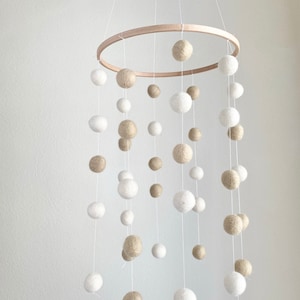 Customizable White & Cream Felt Ball Ceiling Mobile - All Neutral Baby Room Decor - Peaceful Nursery - Minimalist Either Gender - DIY Option