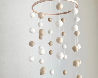 Customizable White & Cream Felt Ball Ceiling Mobile - All Neutral Baby Room Decor - Peaceful Nursery - Minimalist Either Gender - DIY Option