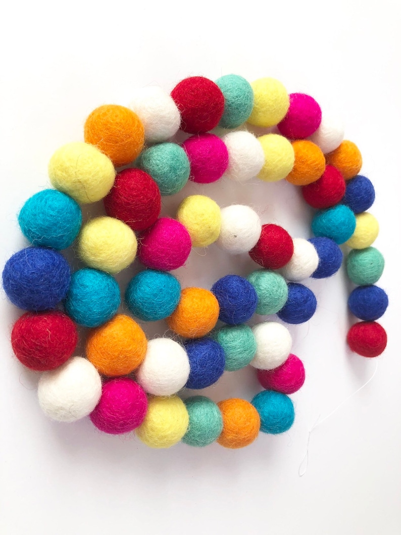 Custom Colorful Felt Ball Garland Bright Wool Pom Garland Etsy