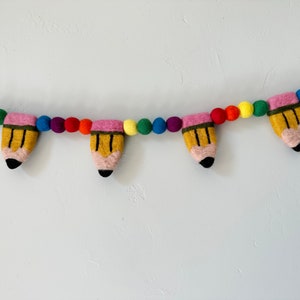 Customizable Bright Rainbow Pencil Garland - Back to School Felt Ball ...