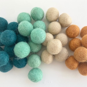 Blue & Sienna Felt Balls - 2.5 cm felted wool ball for your crafting - Bulk Felt Balls for Nursery Crafts - DIY Garland - Wool Poms Only