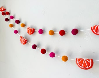 Customizable Fruit Slices Garland - Sweet Summer Citrus Banner - Hot Pink & Blood Orange Wall Bunting - Little Cutie Birthday Party Decor
