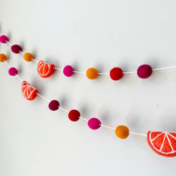 Customizable Fruit Slices Garland - Sweet Summer Citrus Banner - Hot Pink & Blood Orange Wall Bunting - Little Cutie Birthday Party Decor