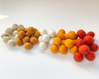Mix n Match Autumn Felt Balls - 2.5 cm felted wool ball for banner - Bulk for Fall Craft - DIY Thanksgiving Garland Kit - Dense Poms Only