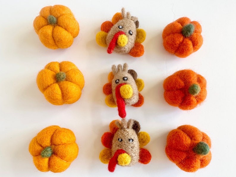 Felt Pumpkin and/or Turkey Toys Needle Felted Fall Toy Sold Individually Thanksgiving Montessori Play Cat Nip Playtime Catnip Kicker image 3