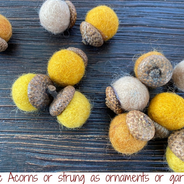 Custom Shades of Gold Felted Wool Acorns - Acorn Ornament - Acorn Garland - Acorns for Crafting - Sienna Gold for Thanksgiving Table Scape