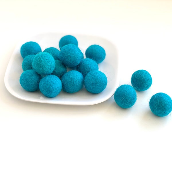 Mix n Match Aqua Blue Felt Balls - 2.5 cm felted wool balls for crafting - Wholesale Bulk DIY Nursery Garland or Mobile - Wool Poms Only