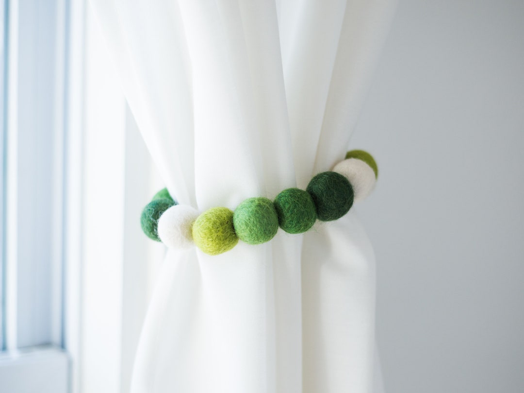 Custom Shades of Green Curtain Tie Backs Felt Ball Curtain Etsy