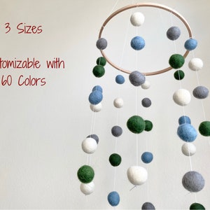 Customizable Felt Ball Ceiling Mobile - Green Gray Blue Children's Room Decor - Woodland Gender Neutral Themed Baby Shower Gift - DIY option