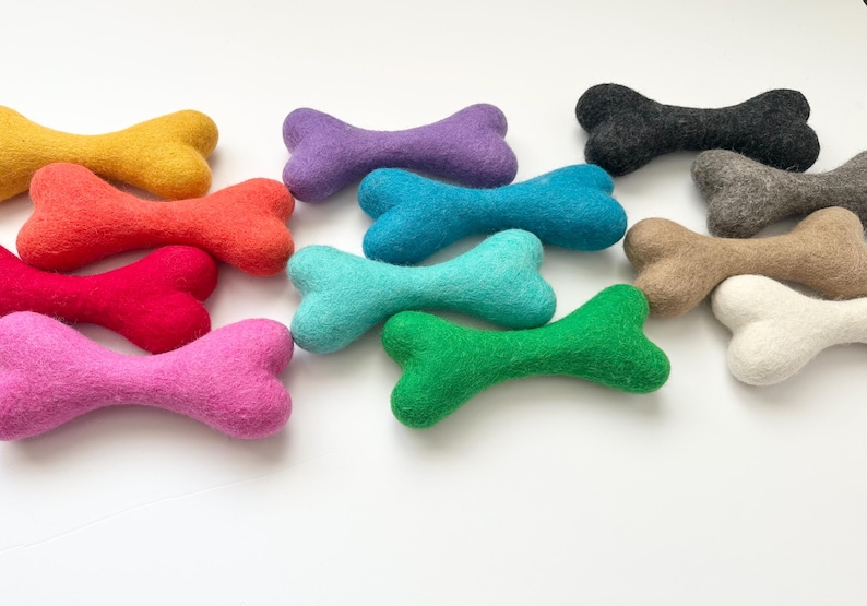 Large Solid Wool Dog Bone - Hand felted colorful Non-toxic dye - Toys for dogs & puppies - Christmas Present for pets - Canine Easter Gift image 12