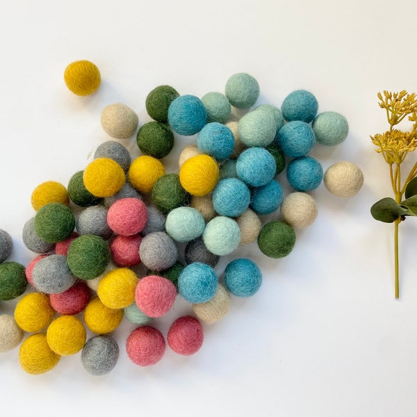Mix n Match Felt Balls - 2.5 cm felted custom Fall crafting balls - Bulk Wholesale Nursery Garland Kit - Soft Autumn Palette Wool Poms Only