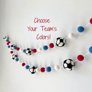 Customizable Wool Soccer Garland - Felt Ball Futbol Bunting - Sports Athlete Banner - Match Professional College or High School Team Colors