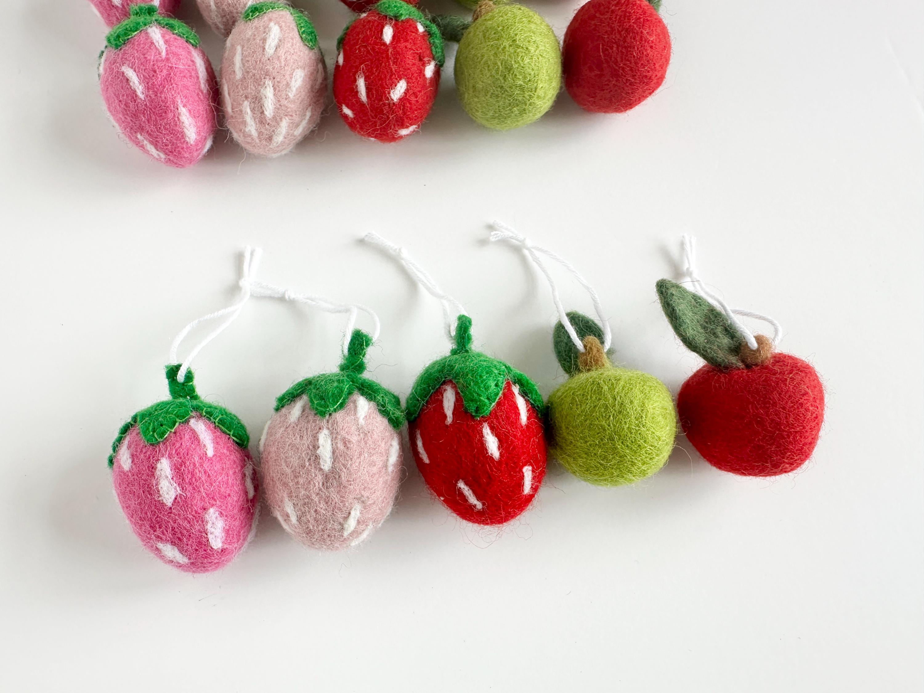 Strawberry or Apple Felt Fruits - Bright Wool Felted Strawberries or ...