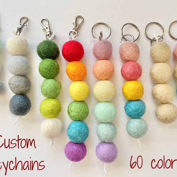 Custom Felt Ball Keychain - Choose Colors & Size - Optional Free Scenting w/ Essential Oil - Wool Pom Key Ring Diffuser for Car/Purse Charm