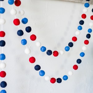 Customizable Red White & Blue Felt Ball Garland - Patriotic Americana Banner 4th of July party Decoration - Nautical Nursery Kids Wall Decor