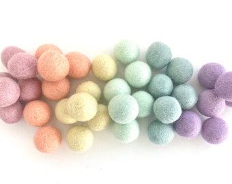 Pastel Rainbow Felt Balls - 2.5 cm felted custom wool balls for crafts - Bulk Felt Poms - DIY Rainbow Garland - Wholesale Wool Pom Pom Only