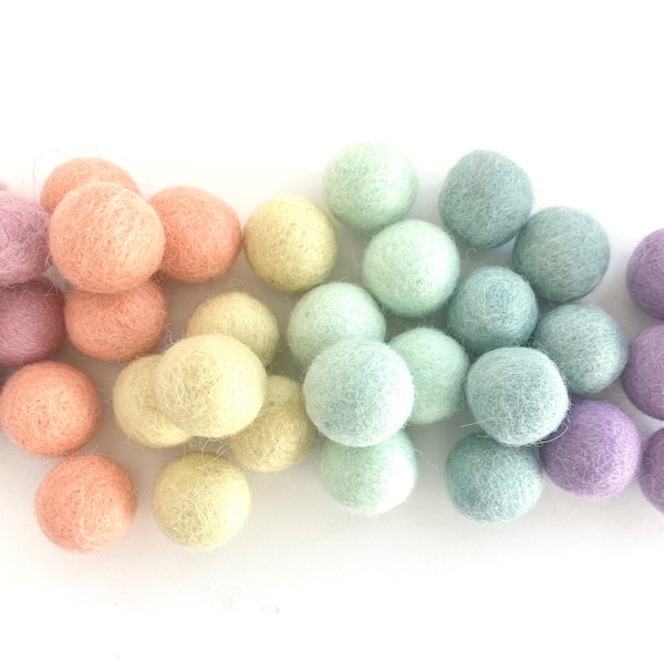 Pastel Rainbow Felt Balls - 2.5 cm felted custom wool balls for crafts - Bulk Felt Poms - DIY Rainbow Garland - Wholesale Wool Pom Pom Only