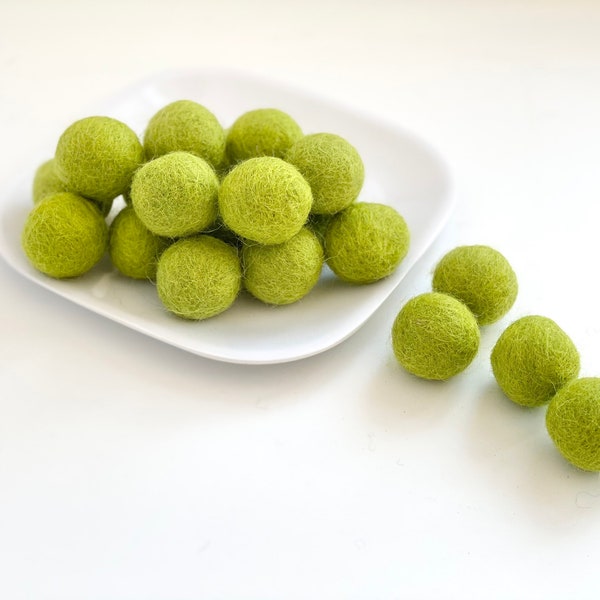 Lime Green Felt Balls - 2.5 cm felted wool balls for holiday crafting - Wholesale Bulk Felt Balls - DIY Nursery Garland - Wool Poms Only