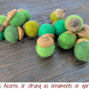 Customizeable Green Felted Acorns - Felt Acorn Garland, Felt Acorn Ornaments, or Loose Felt Acorn Set - Woodland Nursery - Fall Accent Decor